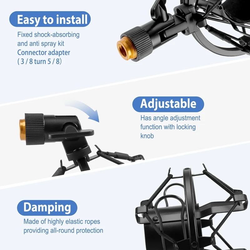 حامل صدمات الميكروفون مع مشبك حامل تثبيت للصدمات على الزجاج الأمامي