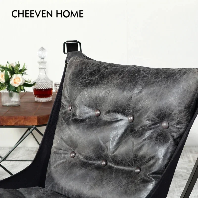 Leather single sofa chair retro cowhide living room bedroom home leisure recliner