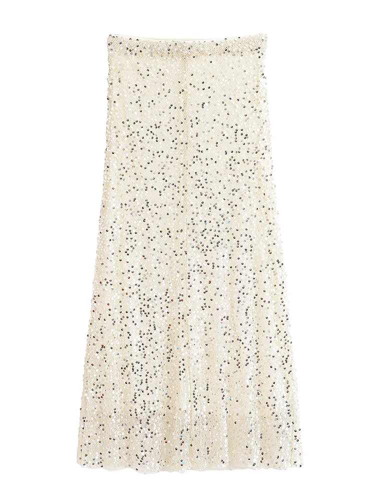 Vrouwen Chic Elegante Pailletten Rok Met Voering Hoge Taille Midi Rokken Voor Vrouwen 2025, Nieuwe Mode Avondfeest Rokken