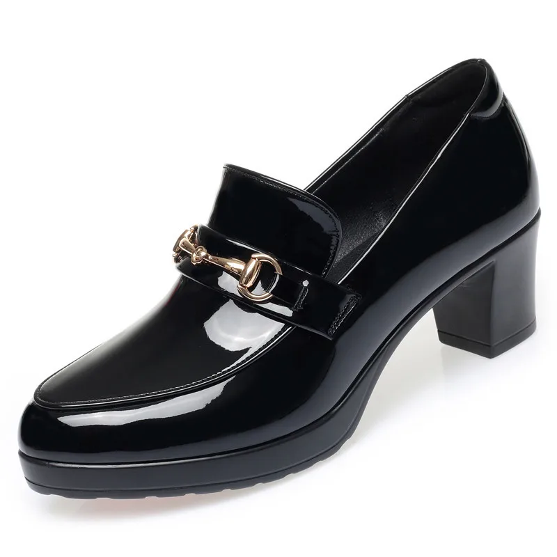 Deep Mouth High Heels Loafers Women 2023 Autumn Patent Leather Chunky Platform Pumps Woman Slip On Black Office Shoes Mary Janes