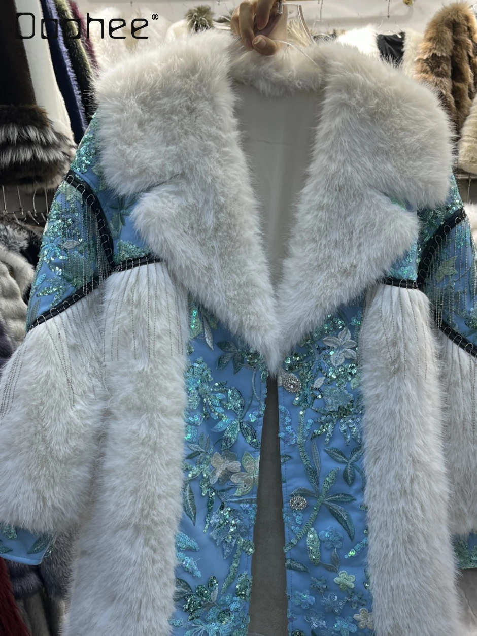 

Роскошное элегантное светское экологически чистое меховое пальто для женщин, зимняя мода, европейское элитное цельное пальто из утолщенного меха с лацканами