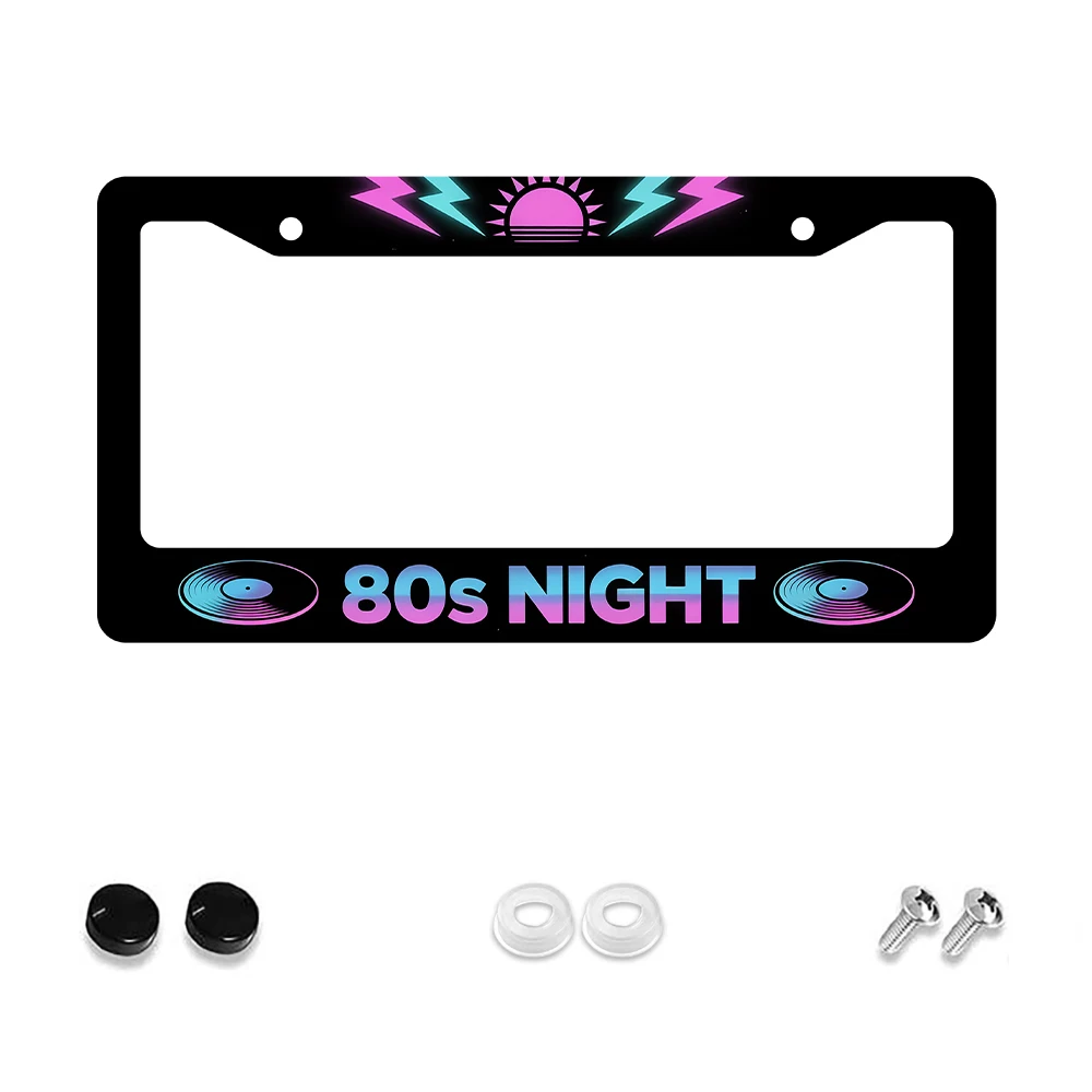 

Рамка номерного знака с 2 отверстиями в стиле ретро, неоново-розовый и синий молния, алюминиевый материал, 6x12 дюймов с комплектом винтов, веселый автомобиль D