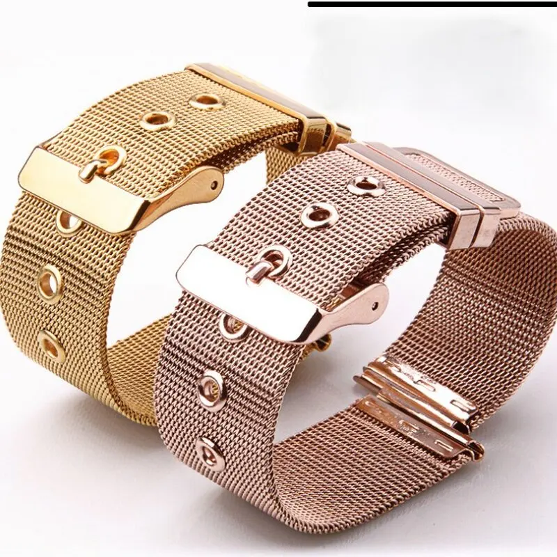 18mm 20mm 22mm Stainless Steel Quick Release Metal Milanese Watchband Watch Belt Flat Head Universal Pin Buckle Strap With Tool