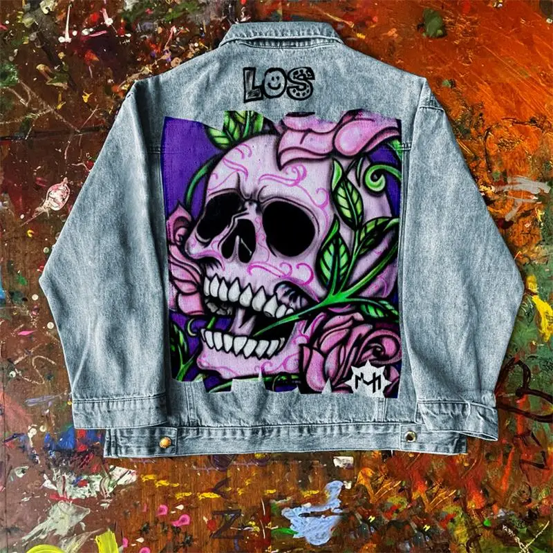 

Женская джинсовая куртка на весну и осень, новое модное повседневное пальто большого размера с хипстерским принтом и лацканами для клуба