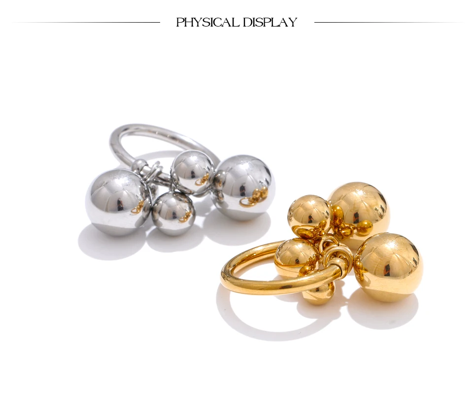 Yhpup # Edelstahl-Perlen, Kugel, handgefertigter Ring, rostfrei, 18 Karat PVD-beschichtet, personalisierter, trendiger Charm-Fingerschmuck 2025 – Detail 11