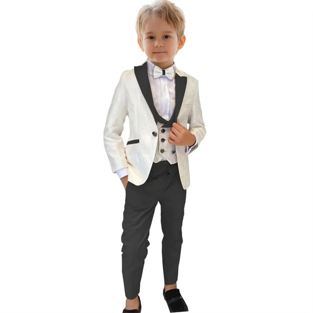 24h Ship Paisley Boy's School Uniform Kids Formal Suit Set One Button 3 Pieces Blazer Pants Vest Slim Fitting Child Suits