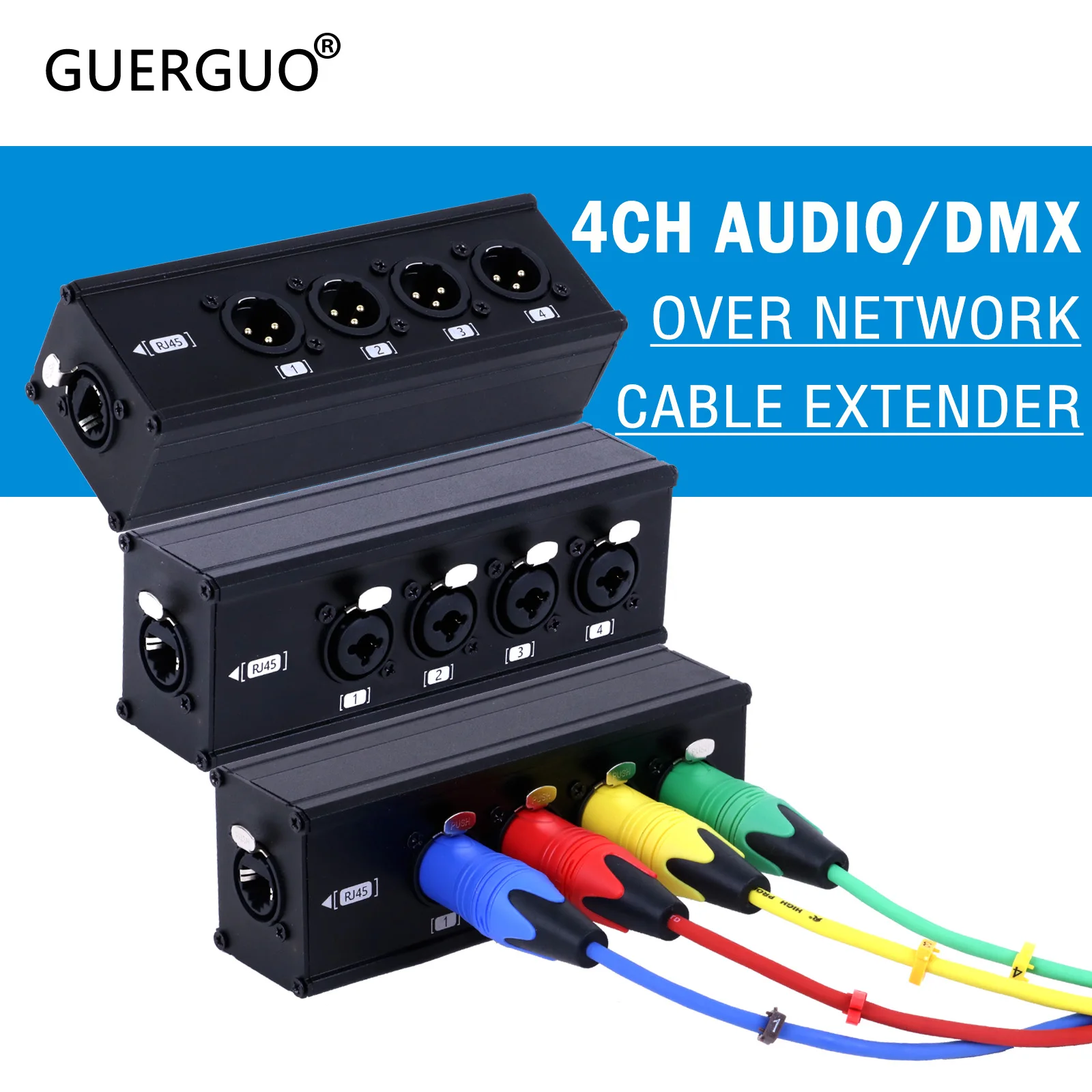 RJ45 CAT5 to 4 Channel 3Pin XLR Audio/DMX over Network Cable Extender for Live Stage,Lighting,Audio Recording Studio 1pc/1Pair