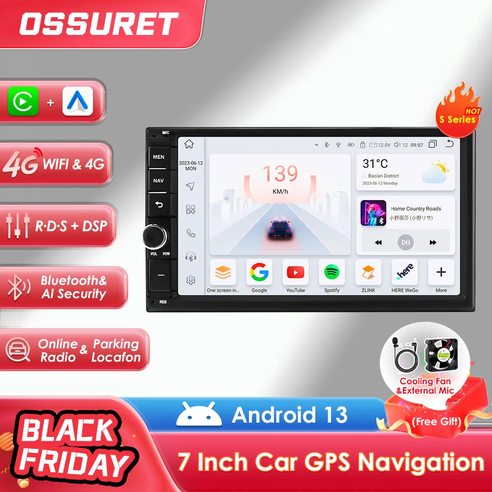 Latest Android 13 Octa Core 4G RAM 64G ROM DSP Universal Double 2 Din Car Radio Multimedia Player GPS Navigator Autoradio RDS FM