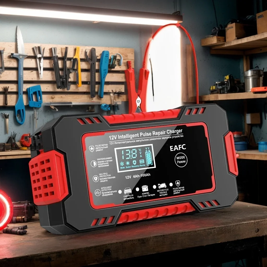 

12V 6A Smart Car Battery Charger - AGM/GEL/Lead-Acid Pulse Repair with LCD Display (Auto & Motorcycle)