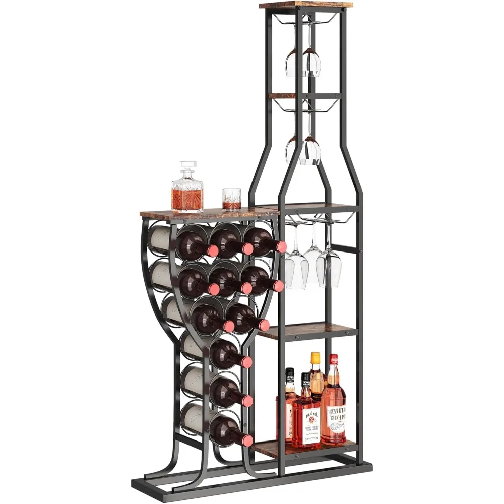 

11 Bottle Wine Bakers Rack, 5-Tier Wine Storage Stands Freestanding Floor, Hanging Wine Glass Holder Wine Storage, Wine Organize