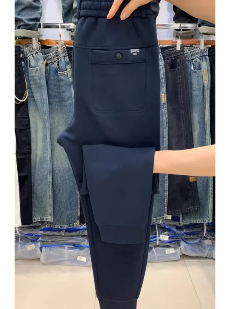 

Молодежные повседневные вязаные хлопковые брюки с эластичной резинкой на талии, свободные длинные брюки, мужские осенние модные однотонные спортивные штаны