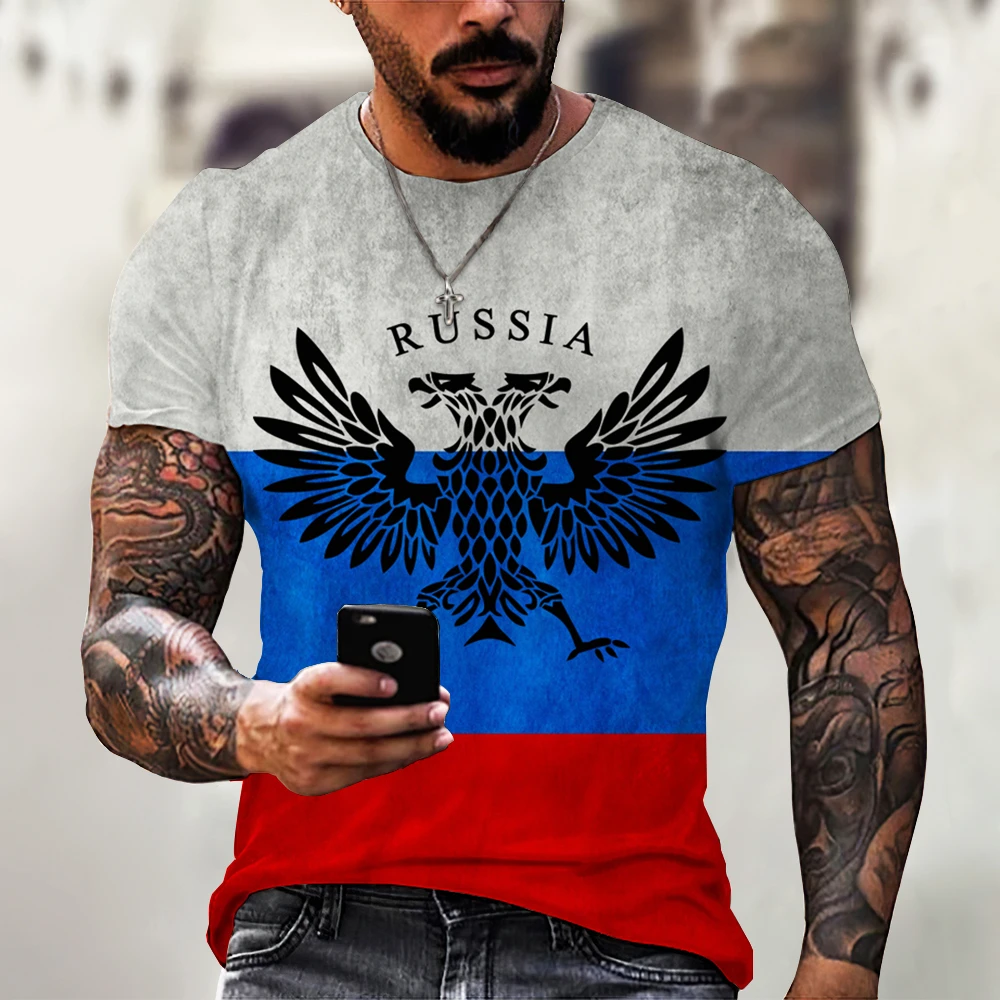 2024 New Men\'S Clothing Fashion Russia Flag 3D Printing Print Men\'S Russia Bear T-Shirt Short Sleeve Streetwear Oversized Top