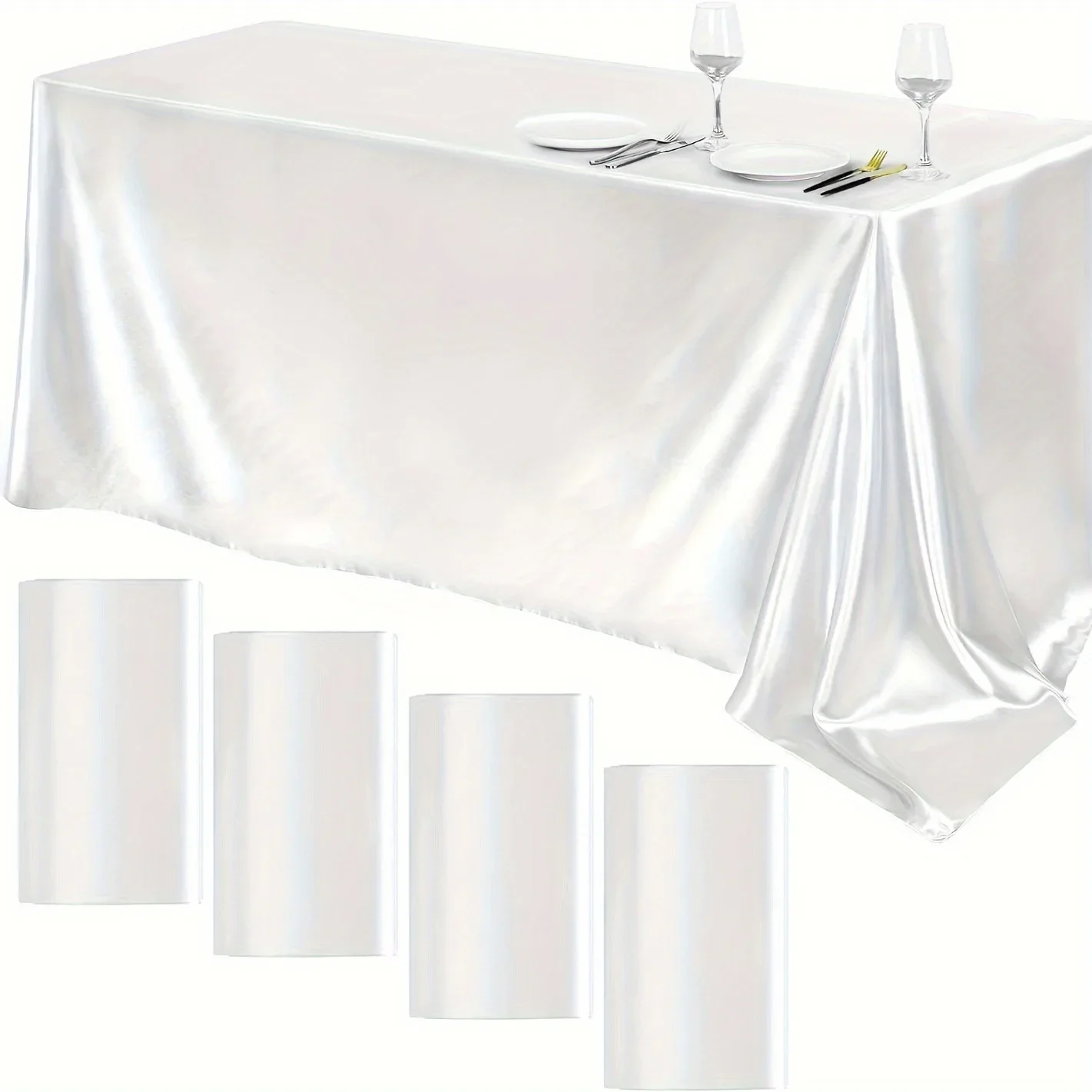White Satin Tablecloth Rectangle Satin Table Cover Bright Silk Table Cloth Smooth Table Decoration for Wedding Party Banquet