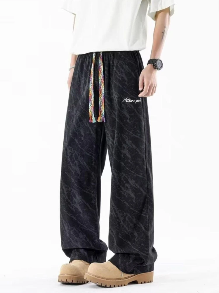 2026 Men Tie Dye Wide Leg Sweatpants Spring Autumn Loose Straight Casual Sports Trousers Streetwear