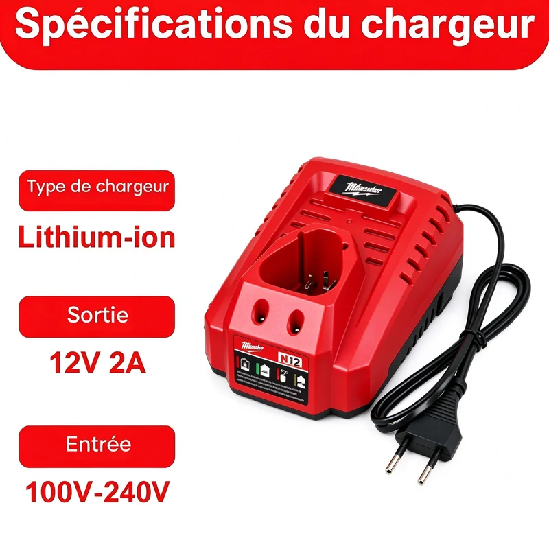 100% New Milwaukee 12V 14.4V 18V Lithium ion Battery,For M12  M14 M18 M12B2 M14B4 48-11-1840 48-11-1860 Fast Charging Charger