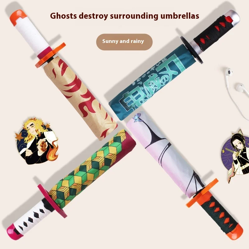 Demon Slayer Umbrella Triple Fold Umbrella Weapon Sun Wheel Knife Shanyi Inflammatory Pillar Gift Folding Sunscreen