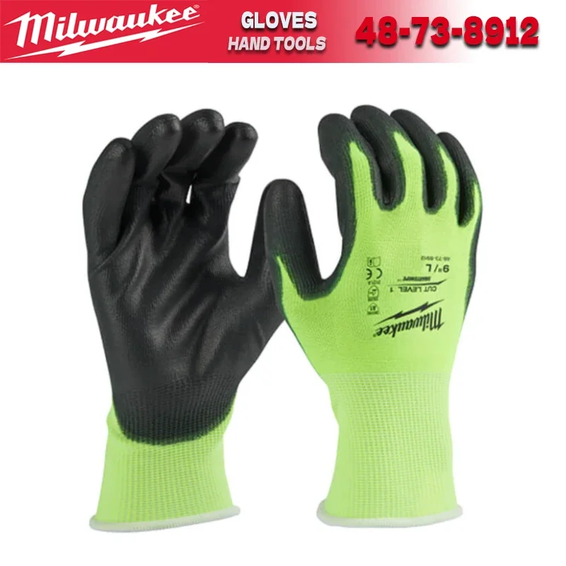 Milwaukee 48-73-8911 High Visibility Cut Level 1 Polyurethane Dipped Gloves Light Breathable Cut Resistant Gloves 48-73-8912