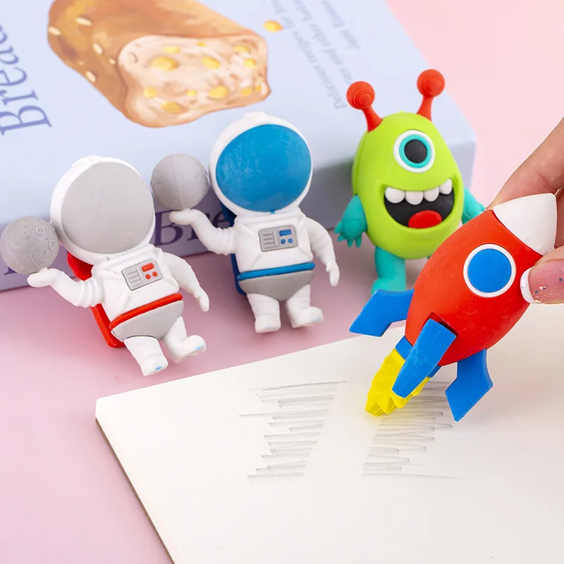 4 Box Large Astronaut Spaceships, Monsters Pencil Eraser Stationery Set, Student Prizes, Gifts,  Commemorative Rewards image 3