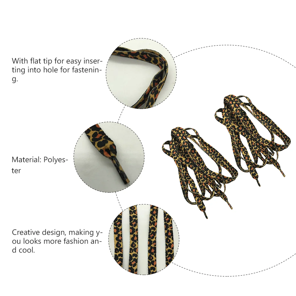 2 Pair Leopard Lace Easy-to-use Creative Shoelaces Ties Men Fashionable Classic Lattice Polyester Creative