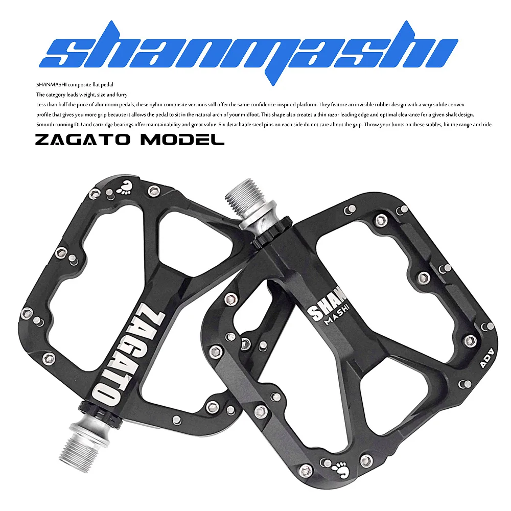 SHANMASHI Mountain Bike 3 Bearings Pedal ZAGATO Flat Platform Road Bike MTB Pedals Wide Labor-saving  Bike Accessories