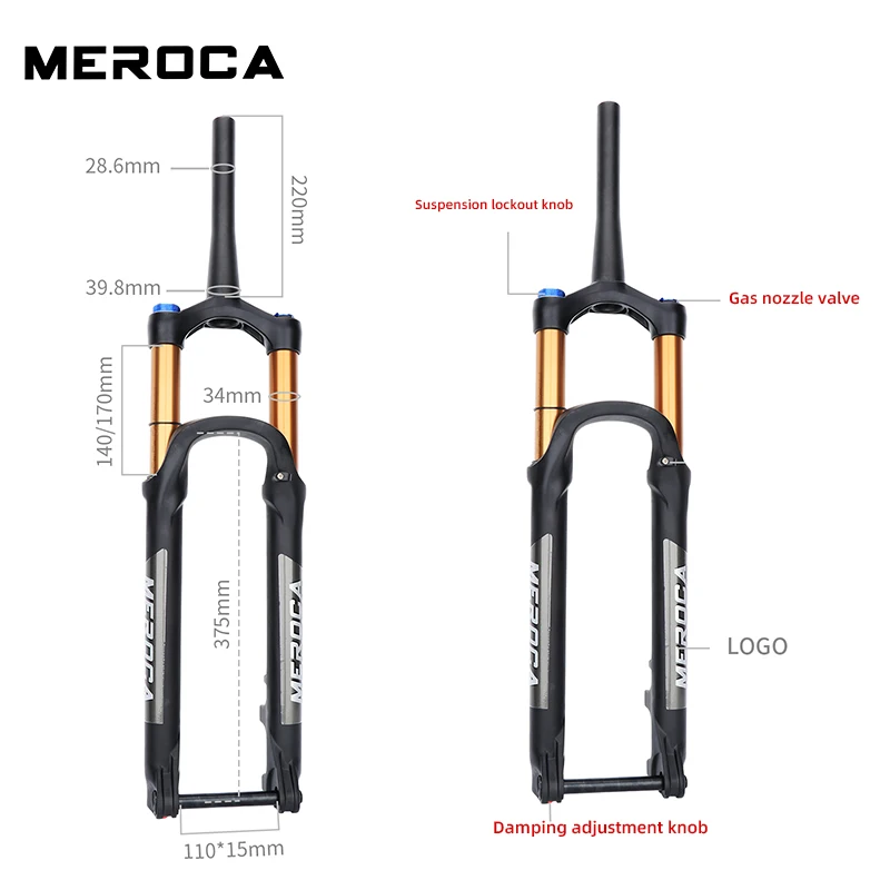 MEROCA 27.5inch Mountain Bike Front Fork 140/170mm Stroke Shock Absorption Air Fork Boost 110mm Damping Adjustment Bicycle Fork