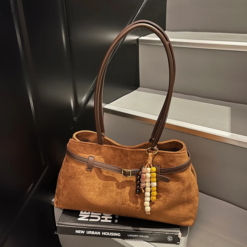 

Minimalist Solid Color Shoulder Bag for Women, Large Capacity PU Leather Purse with Buckle Decor for Commuting & Outings