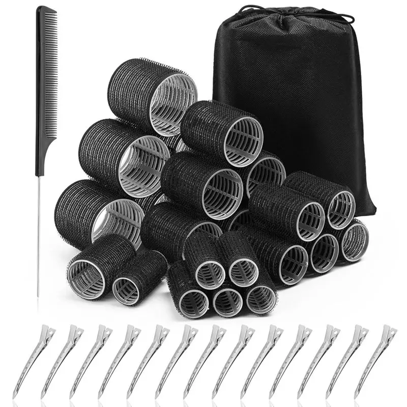 

HOT SALE-Comb And Storage Bag Included, Hair Rollers For Blowout Look, 38 Pcs Self-Grip Set With 4 Sizes, 12 Pcs Clips