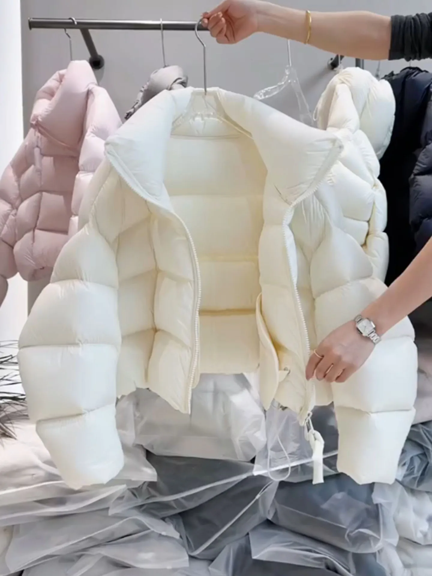 Korean Sle ort Puffer Jaet Women's Thiened Warm Stand Collar Bread Coat Winter 2025 New Arrival White Du down