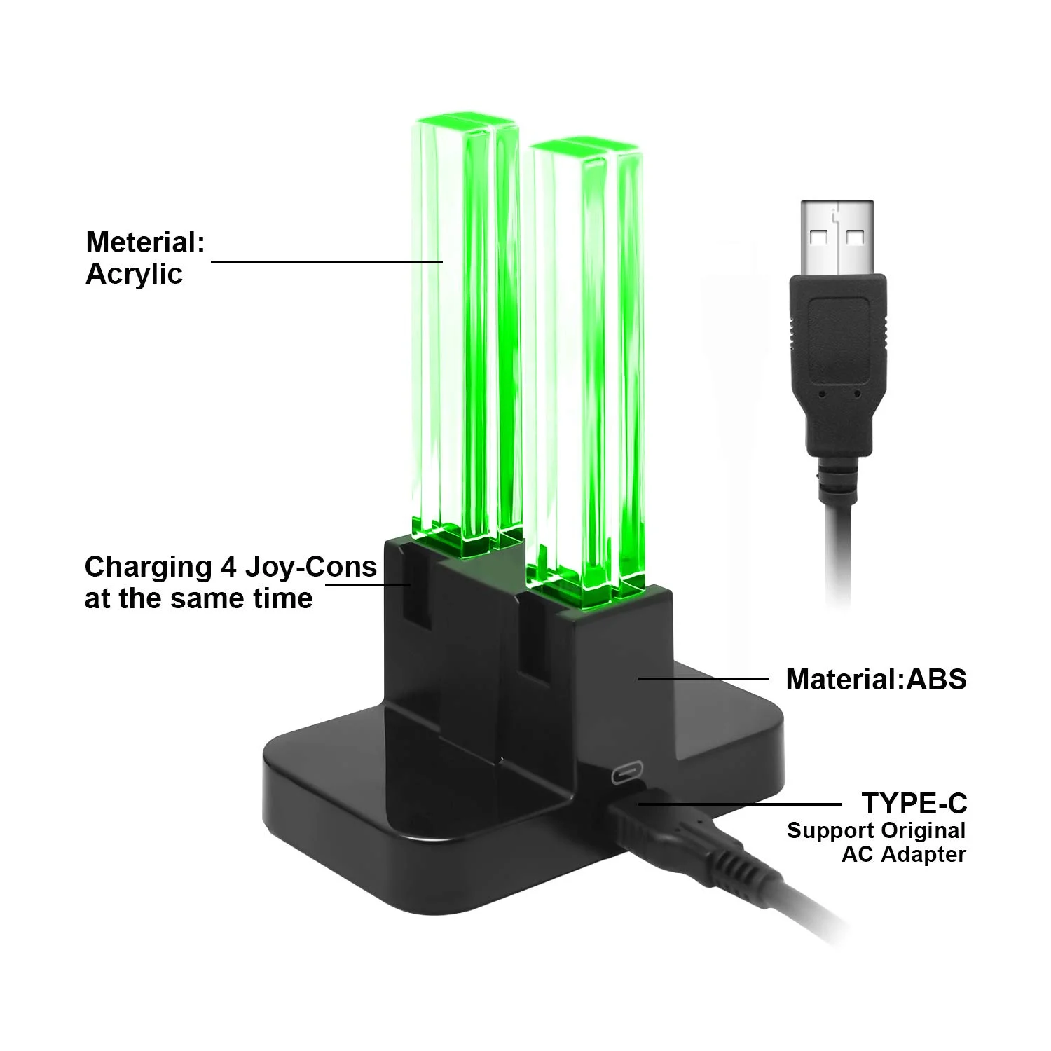 4 In 1 LED Charger Stand Dock Holder Games Handle Controller Charger Stand With USB for Switch Accessories
