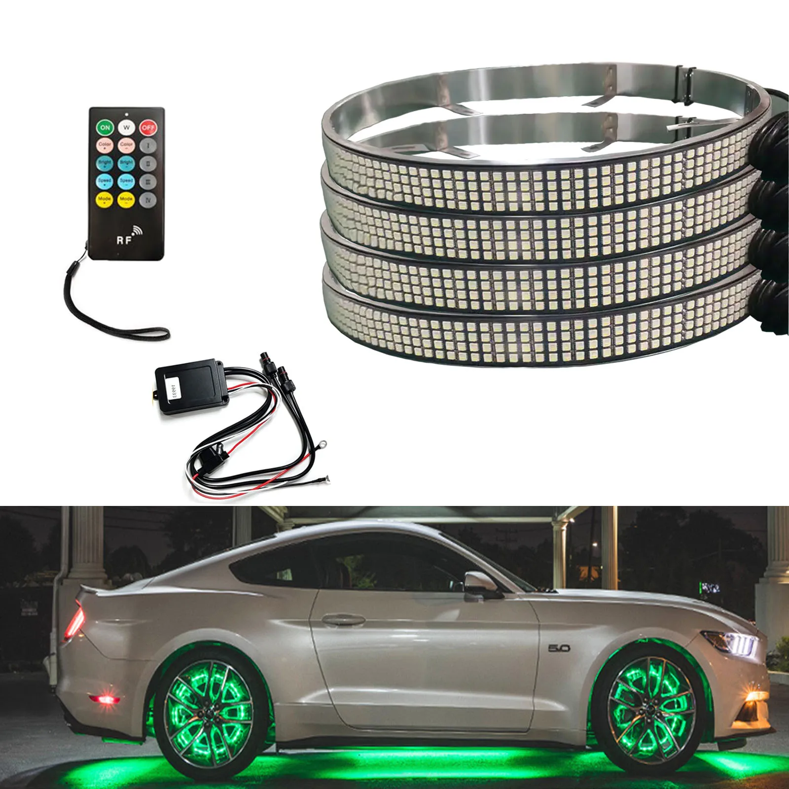 Kingshowstar 4Row Top RGBW LED Wheel Light with Remote APP Control Quad Row Tire Rim Light Wheel Lights for Truck Pickup ATV SUV