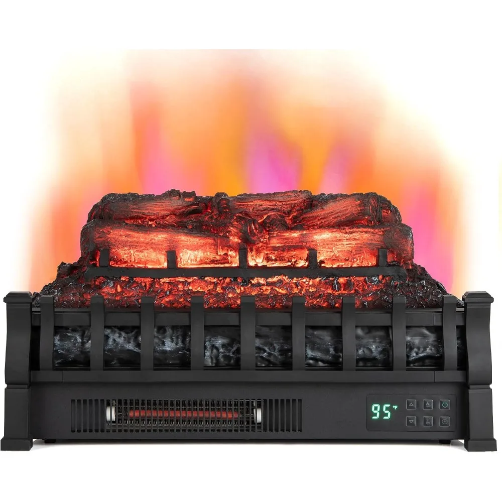 

COSTWAY 23 Inch Electric Fireplace Heater, Fireplace Logs Inserts Infrared Quartz Heater w/ 5-Level Flame & Brightness, Adjustab