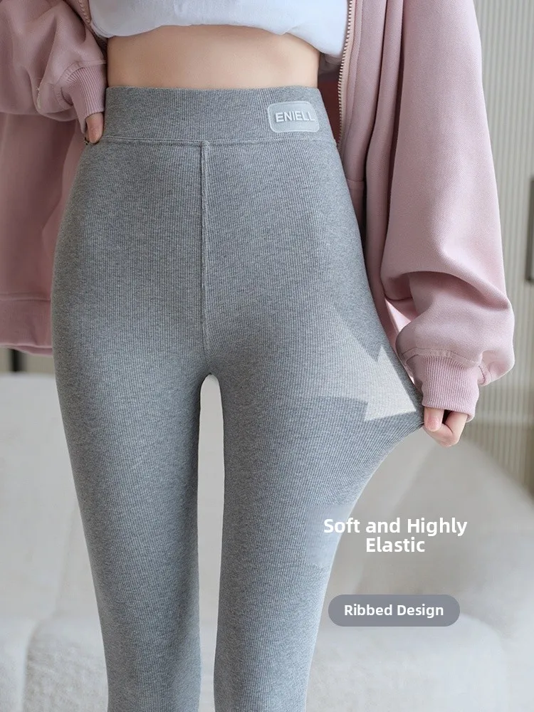 하이웨이스트 코튼 느낌의 신축성 있는 요가 팬츠 여성용 나인 포인트 슬림핏 베이스 레이어 팬츠 아우터웨어 다용도 피트니스 팬츠