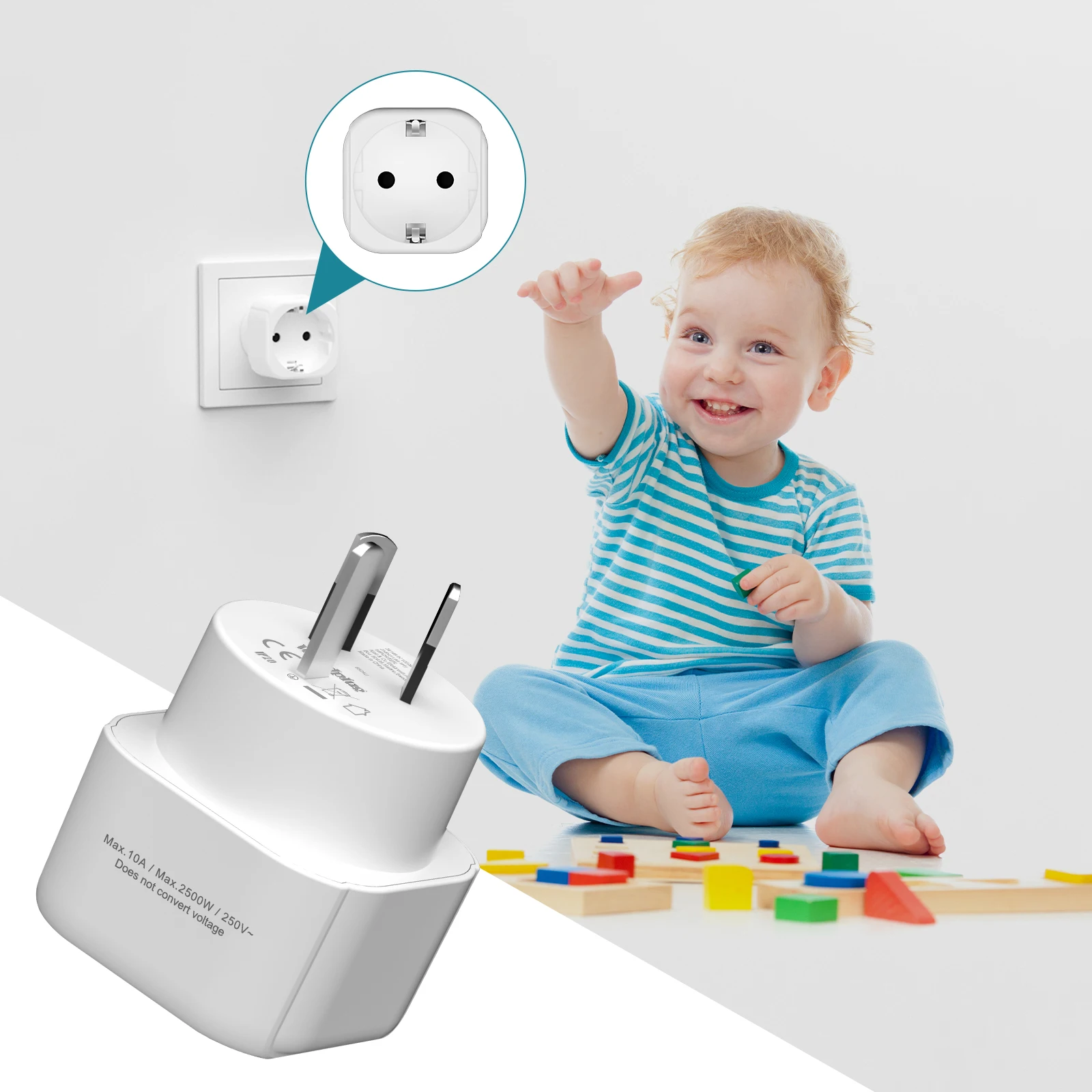 2/4pcs 3Pin AU NZ Power Plug Adapter EU to AU/NZ Plug Converter, New Zealand Australia Travel Plug Wall Plug Socket White