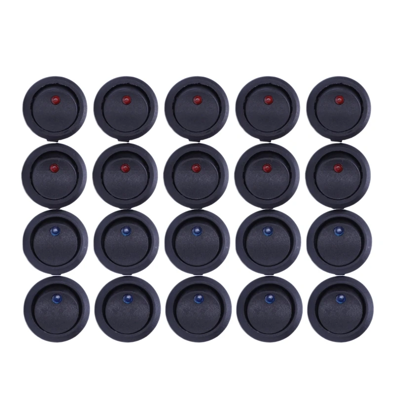 20 Pcs 12V 20A Amps On/Off/ 3 Position Terminal Round Rocker LED Toggle Switch Blue & Red