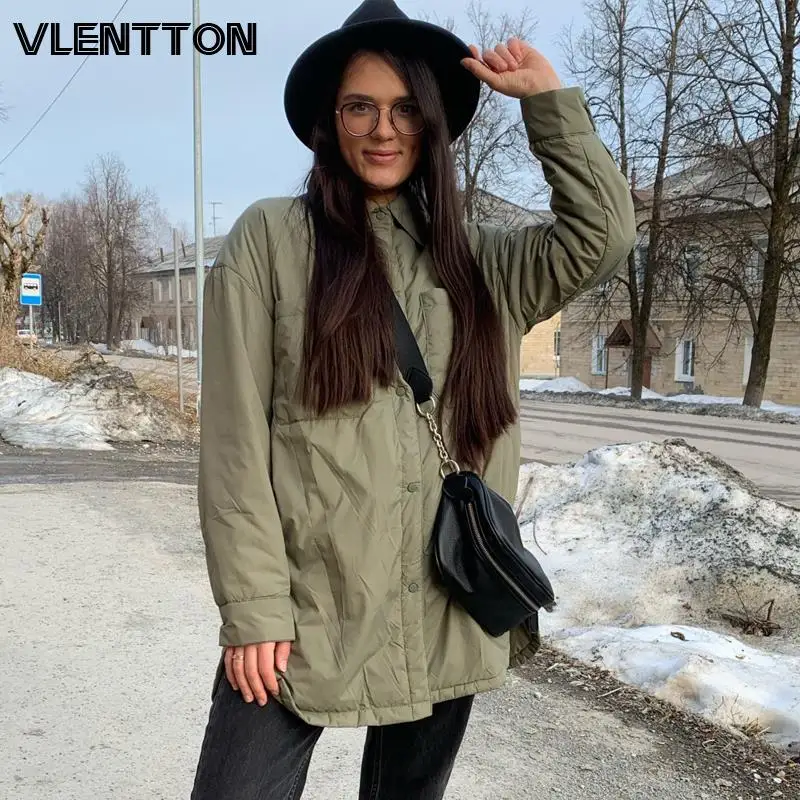 2024 Autumn Winter Women Warm Oversize Light Parka Jacket Coat Vintage Khaki Cotton Outwear Female Casual Loose Long Overcoats