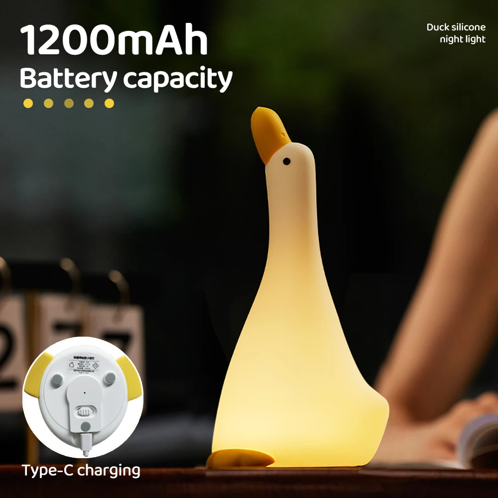 Cute Duck Night Light Silicone Dimmable Nursery Nightlight USB Rechargeable Timing Bedside Touch Lamp for Breastfeeding Room