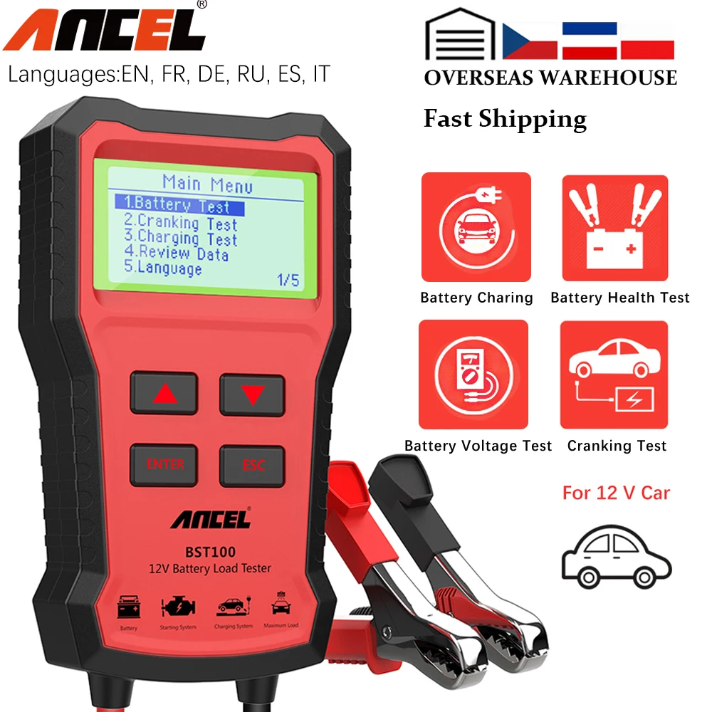 ANCEL BST100 Car Motorcycle Battery Tester 12V Battery System Analyzer  Scanner Tools Auto Charging Cranking Test Circuit Tester