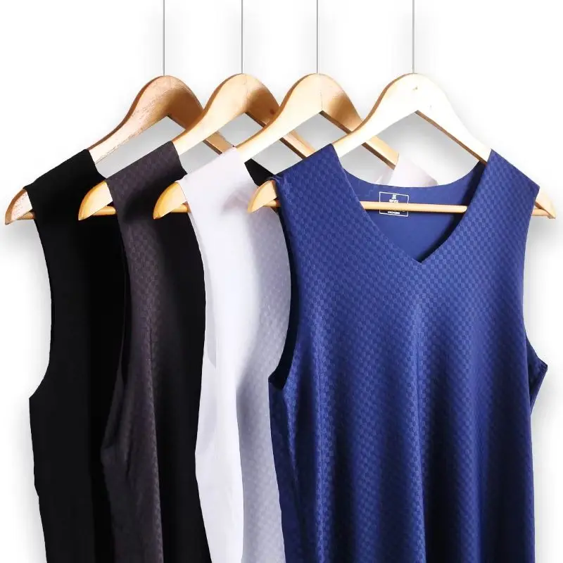 Chaleco de seda helada para hombre, camiseta interior ajustada de verano sin seguimiento, deportes juveniles, camiseta interior sin mangas, 5 uds.
