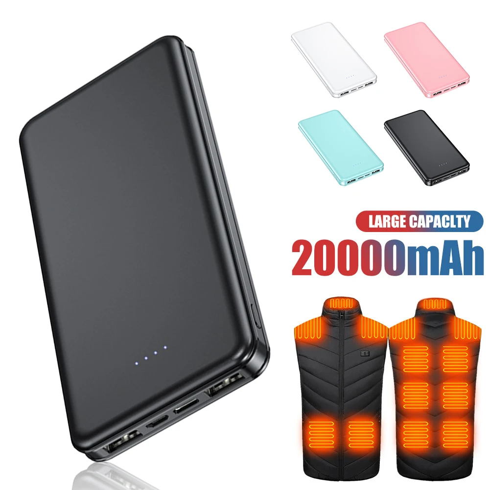 

1Pc Mini Power Bank 20000mAh Two In And Two Out Lightweight External Battery Pack For Heating Vests Jackets Scarves Socks Gloves