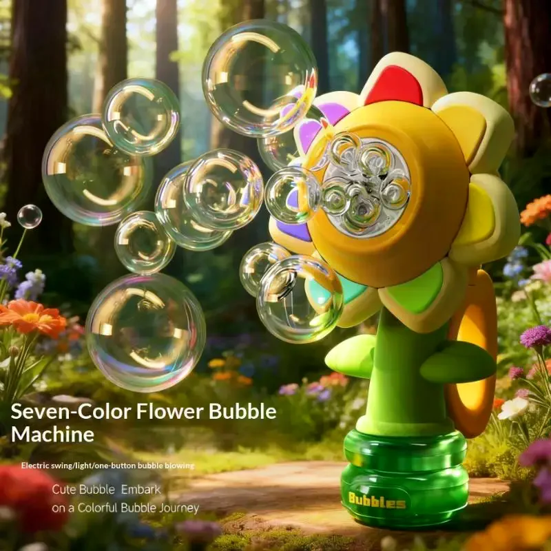 Adjustable Automatic Sunflower Bubble Machine Portable Bubble Blowing Toy for Kids Holiday Gift Outdoor Home Use