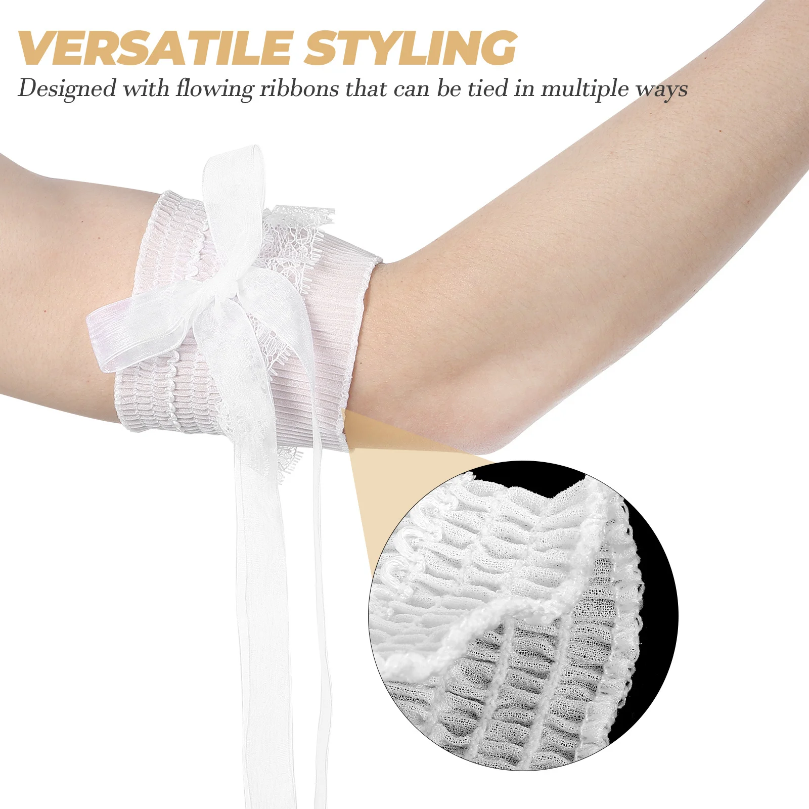 1 زوج من الدانتيل كشكش أصفاد للذراع القوس الشريط العلوي الذراع كم المرأة الرسمية الزخرفية أوبرا الزفاف تأثيري أداء الحفلات اليد