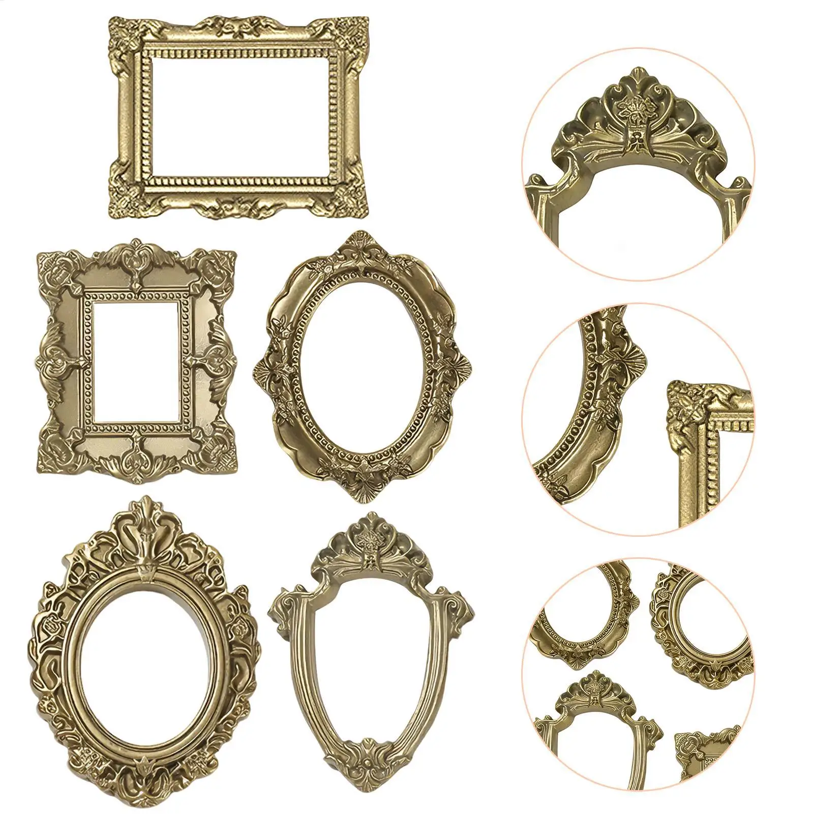 5/9PCS Vintage Retro Gold Mini Picture Frame Luxury Small Photo Frame Display Accessories Ornaments Photography Props