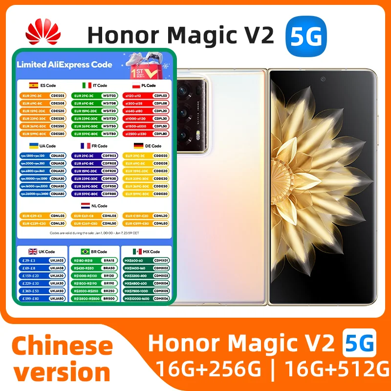 Honra mágica v2 5g 7.92 polegadas tela oled, 120hz, snapdragon 8 + gen 2, 66w, bateria super carga 5000mah, telefone usado otg