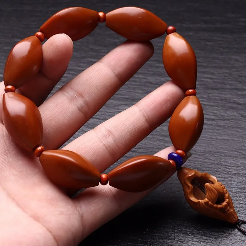Authentic Hand Polished Natural Olive Pit Three Ridge Beads Bracelet with Formless Buddha Pendant for Spiritual Meditation Gift