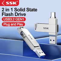 SSK 2 in 1 OTG USB 3.2 & Usb-C Flash Pen Drive Memory Stick Usb3.2 Flash Disk 64GB/128GB/256GB Type C Pendrive for PC Tablet