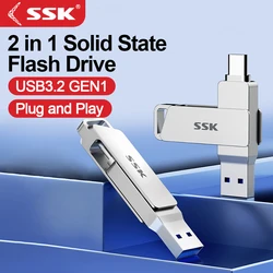 SSK 2 in 1 OTG USB 3.2 & Usb-C Flash Pen Drive Memory Stick Usb3.2 Flash Disk 64GB/128GB/256GB Type C Pendrive for PC Tablet