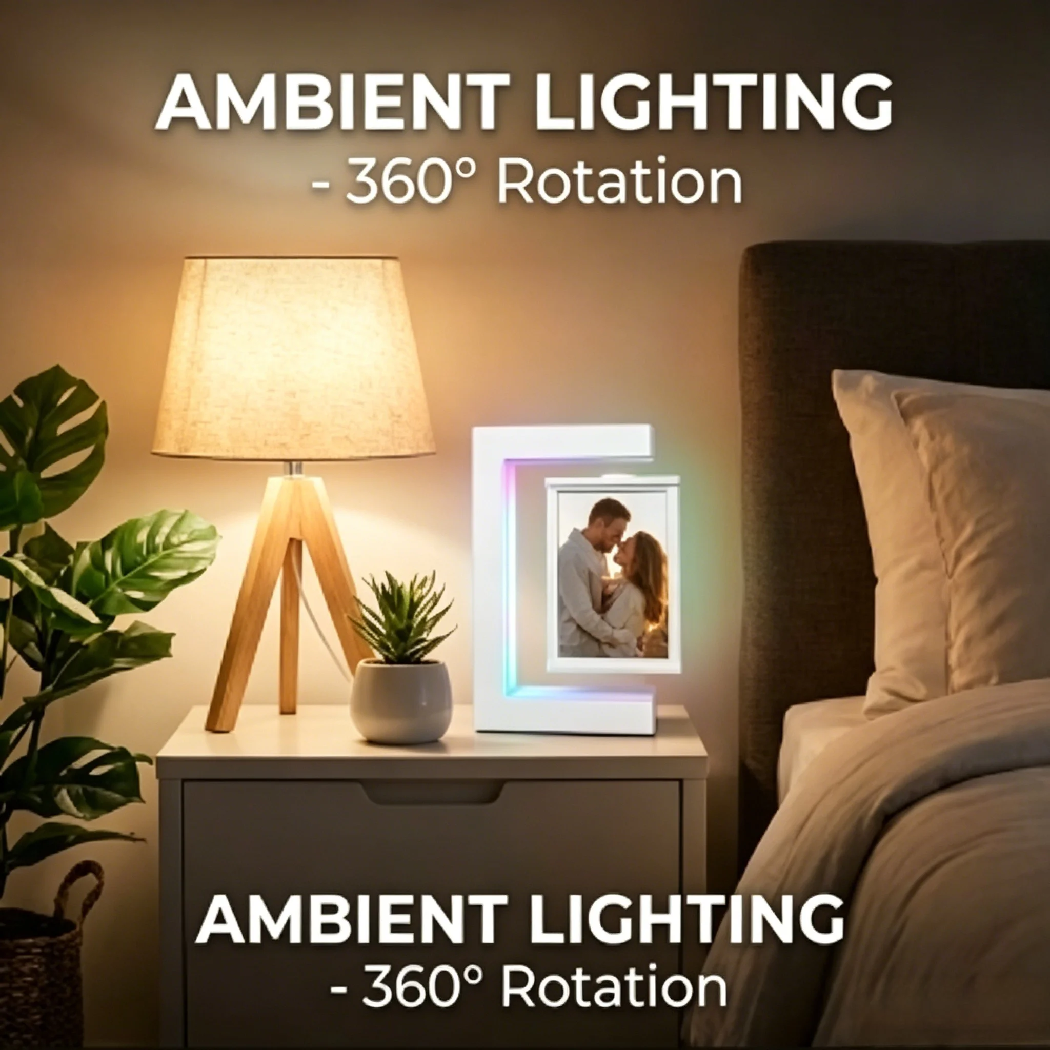 Levitating Photo Frame, Magnetic Floating Picture Frame, with LED Colorful Lights Display up to 12.7 x 8.6cm photos Stand for Home, Office, Desk, Wedding Decor. (White)