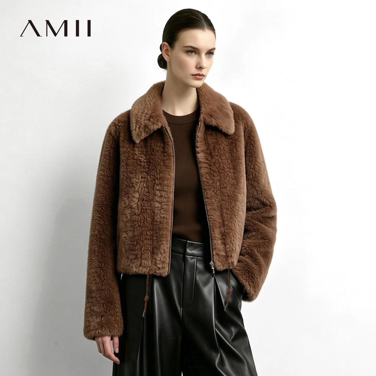 Amii Women's Faux Fur Coat Lapel Collar Oversized Warm Slimming Minimalist Versatile Commuter Winter Women's Coat 12624092