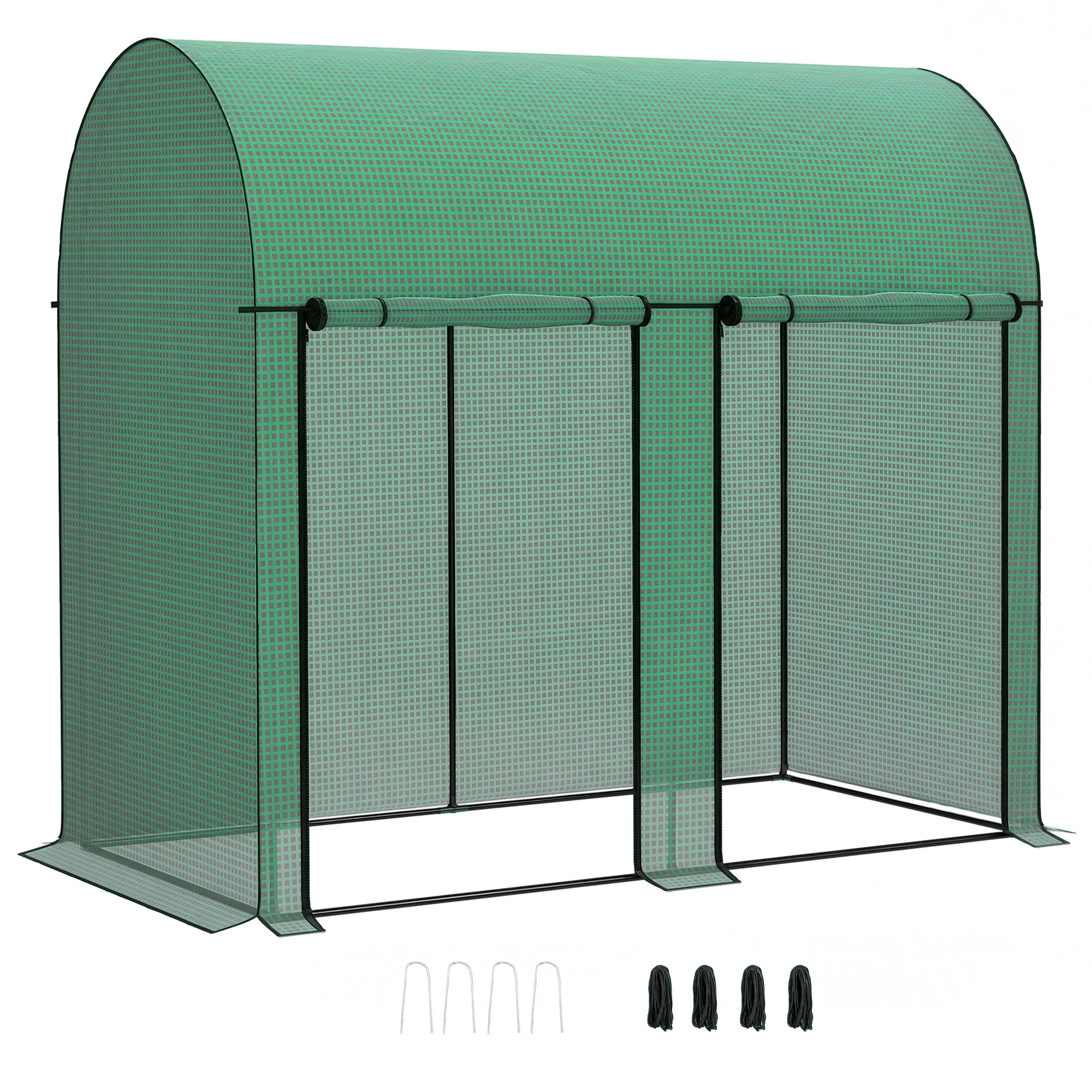 Outsunny Walk-In Greenhouse with Zipped Roll Up Doors, Small Tomato Greenhouse with Plastic Cover and Arched Top