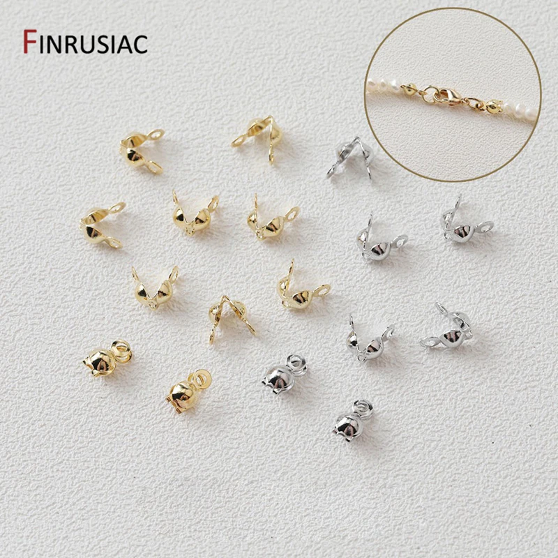 3mm/4mm 14K vergoldetes Messing Calotte Crimp Bead Tips Knotenabdeckungen Clamshell Fold-Over Bead Tips für DIY Schmuckherstellung Zubehör – Detail 19